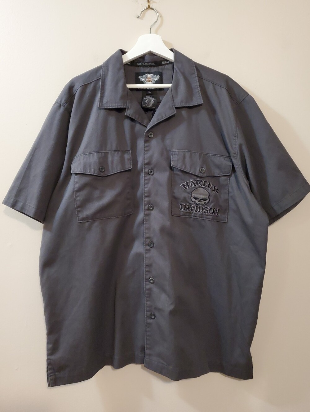 Harley-Davidson Willie G Skull Gray Garage Mechanic Biker Shirt Size XL